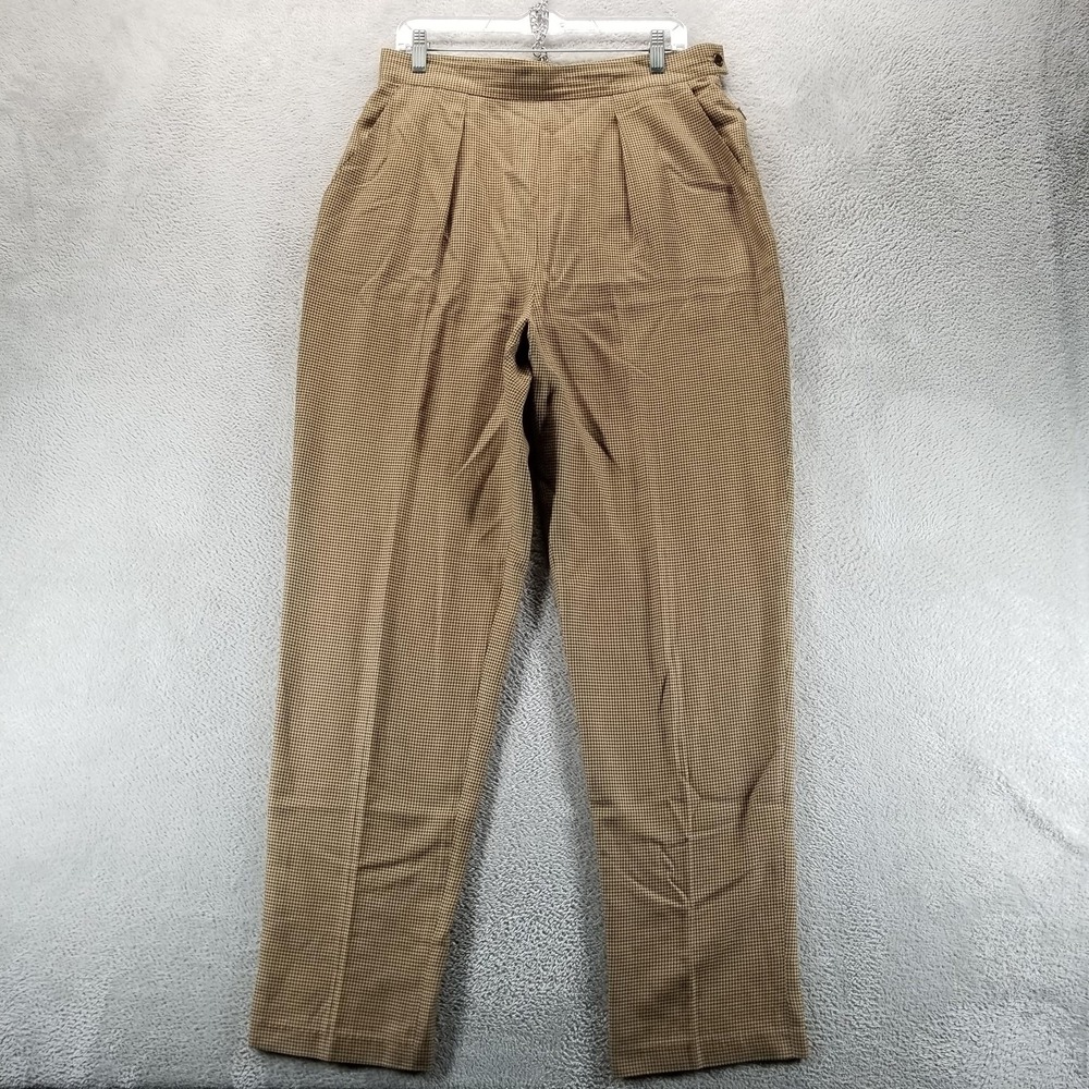 Lauren Ralph Lauren Pants Womens 14 Brown‎ Pleated Houndstooth Tapered Office